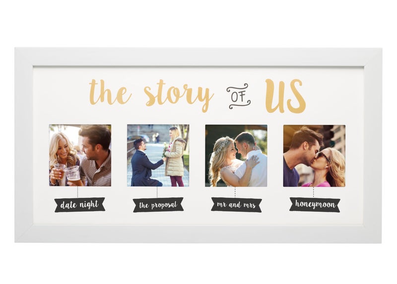 Kate & Milo The Story of Us Collage Picture Frame, Romantic Wedding & Engagement Gift, Bridal Shower Keepsake, Love Story Wall Frame with 4x4 Inserts, White - Image 1